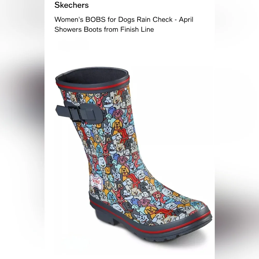 Skechers Bob's Rain Check April Showers Dog Print Waterproof Rain Boots Size 6